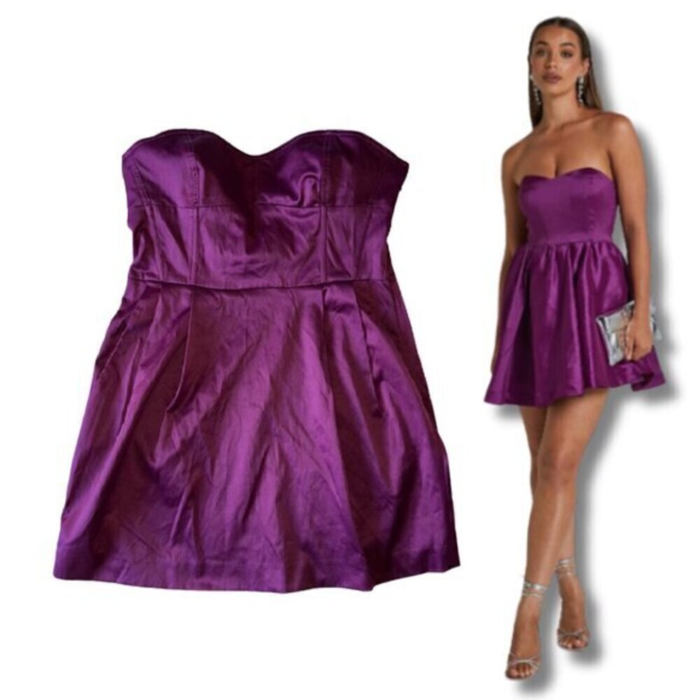 PURPLE TUBE MINI EVENING DRESS GOWN Size 12 - M Women's Classic Pockets